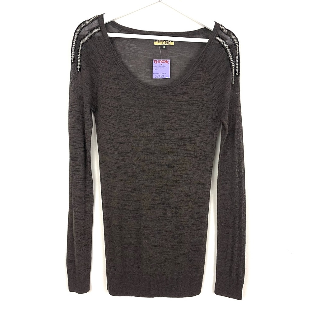 La Rok Luxe Knit Scoop Neck Long Sleeve Embellished Sweater